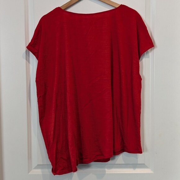 Max Studio Top Size 3X Red Side-Tie Knot Crinkle Knit Short Sleeve Blouse NWT - Picture 3 of 14